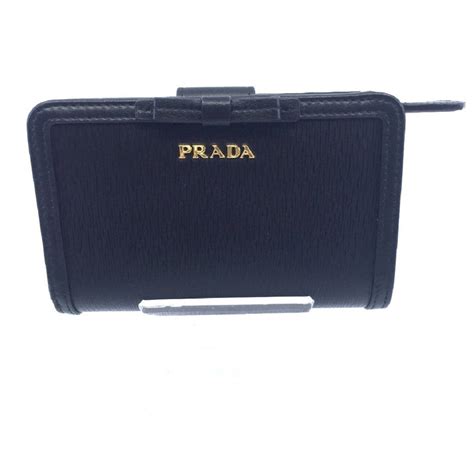 Prada Women's Vitello Move Black Bow Trim French Flap Zipper 